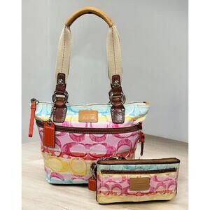 Y2K Coach 11755 Hamptons Weekend Signature Watercolor Small Tote & Wristlet
